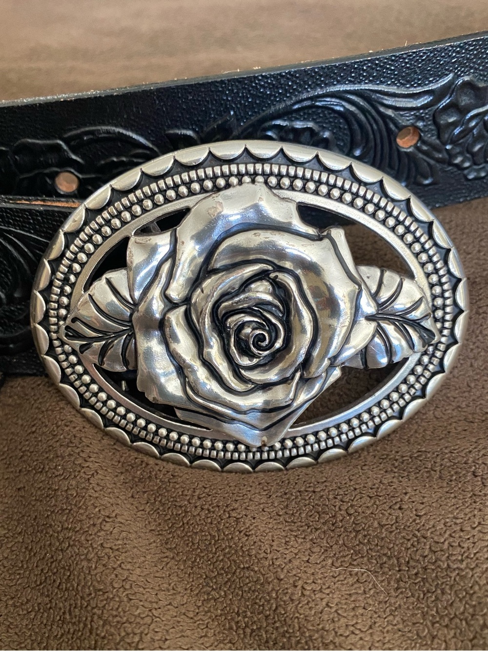 Brighton Prairie Rose Justin Leather Western Belt Rose Buckle Size 40
